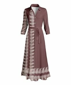 Lily | Taupe & Cream Tie-Dye Border Tie-Waist Button-Front Maxi Dress - Women