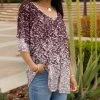 Lily | Mauve & White Sequin-Print Layered-Sleeve V-Neck Tunic - Plus