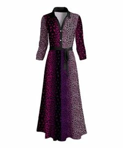 Lily | Purple Animal Print Patchwork Tie-Waist Button-Front Maxi Dress - Plus