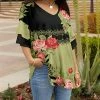 Lily | Olive & Red Floral Ruffle-Sleeve V-Neck Tunic - Women