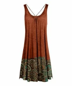 Lily | Rust & Turquoise Paisley Crisscross Pleated Sleeveless Dress - Women
