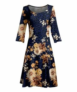 Lily | Blue & Beige Floral Leopard A-Line Dress - Plus