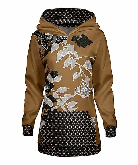 Lily | Brown & Black Floral Kangaroo-Pocket Hoodie - Women 1 Lily | Brown & Black Floral Kangaroo-Pocket Hoodie - Women