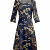 Lily | Navy & Beige Floral Three-Quarter Sleeve Dress - Women