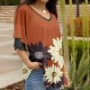 Lily | Rust & Charcoal Daisy Ruffle-Sleeve V-Neck Tunic - Women