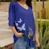 Lily | Blue Butterfly V-Neck Tunic - Women
