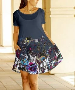 Lily | Gray & White Floral Pocket Shift Dress - Women