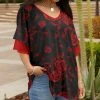 Lily | Red & Black Rose Ruffle-Sleeve V-Neck Tunic - Women