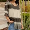 Lily | Brown & Beige Ombré Color Block Ruffle-Sleeve V-Neck Tunic - Plus