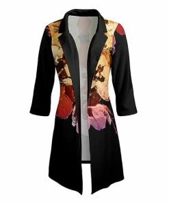 Lily | Black & Yellow Floral Longline Open Blazer - Women