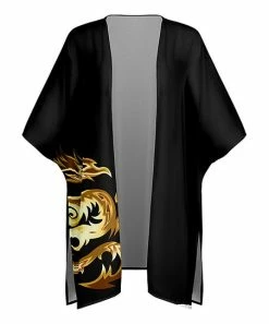 Lily | Black & Gold Dragon Kimono - Plus