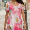 Lily | Pink & White Watercolor Daisy Scoop Neck Tunic - Plus