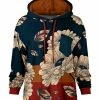 Lily | Navy & Rust Floral Loose Fit Chest-Pocket Hoodie - Women & Plus