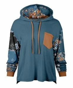 Lily | Teal & Brown Floral Chest-Pocket Hoodie - Women & Plus