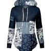 Lily | Blue & White Floral Paisley Patchwork Curved-Hem Hoodie - Plus