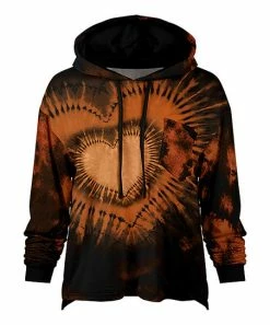 Lily | Black & Rust Tie-Dye Heart Chest-Pocket Hoodie - Women & Plus