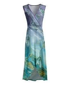 Lily | Turquoise & Lavender Abstract Surplice Sleeveless Maxi Dress - Women