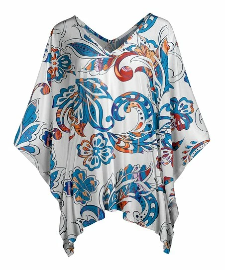 Lily | Blue & Orange Floral Dolman Sidetail Tunic - Plus 1 Lily | Blue & Orange Floral Dolman Sidetail Tunic - Plus