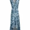 Lily | Blue & White Floral Leaf Surplice Sleeveless Maxi Dress - Women