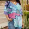 Lily | Aqua & Pink Abstract V-Neck Layered-Sleeve Tunic - Plus