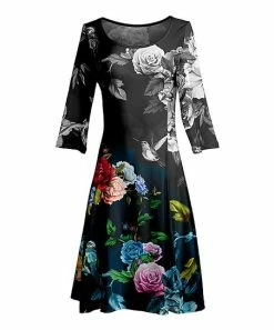 Lily | Gray & Blue Floral Long-Sleeve A-Line Dress - Women & Plus