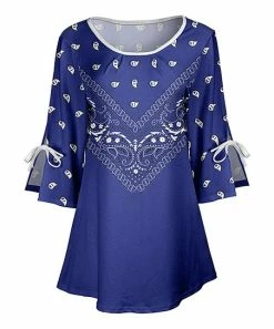Lily | Blue & White Paisley Three-Quarter Sleeve Tunic - Plus