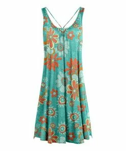 Lily | Aqua & Coral Floral Scoop Neck Sleeveless Dress - Women