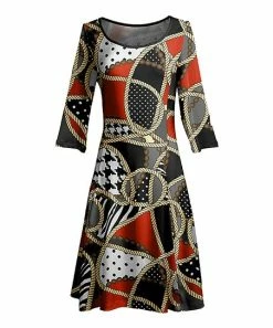 Lily | Black & Cream Rope Mosaic Long-Sleeve A-Line Dress - Women