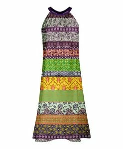 Lily | Green & Purple Patchwork Stripe Yoke Dress - Women