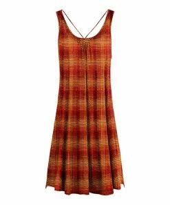 Lily | Rust & Gold Plaid Scoop Neck Sleeveless Dress - Women