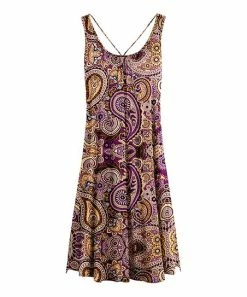 Lily | Purple & Beige Paisley Scoop Neck Sleeveless Dress - Women