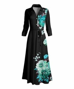 Lily | Black & Turquoise Floral Tie-Waist Maxi Dress - Plus