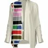 Lily | Cream & Pink Brushstroke Stripe Open-Front Sidetail Cardigan - Women