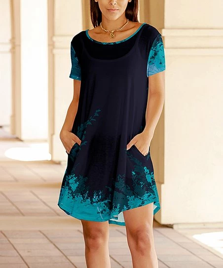 Lily | Black & Teal Abstract Pocket A-Line Dress - Plus 1 Lily | Black & Teal Abstract Pocket A-Line Dress - Plus