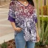 Lily | Purple & White Doodles Ruffle-Sleeve V-Neck Tunic - Women