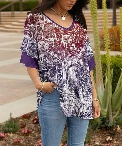 Lily | Purple & White Doodles Ruffle-Sleeve V-Neck Tunic - Women