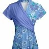 Lily | Blue & Lavender Floral-Contrast Surplice Short-Sleeve Tunic - Plus