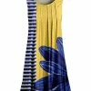 Lily | Yellow & Blue Floral Color Block Pin Tuck Sleeveless Tunic - Plus
