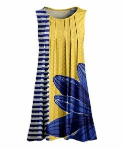 Lily | Yellow & Blue Floral Color Block Pin Tuck Sleeveless Tunic - Plus