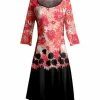 Lily | Black & Pink Floral Three-Quarter Sleeve A-Line Dress - Plus