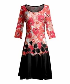 Lily | Black & Pink Floral Three-Quarter Sleeve A-Line Dress - Plus