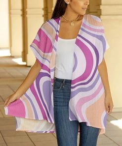 Lily | Pink & Lavender Abstract Short-Sleeve Kimono - Plus