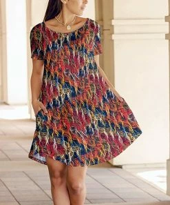 Lily | Orange & Navy Abstract Pocket A-Line Dress - Plus