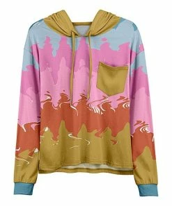 Lily | Rust & Pink Abstract Chest-Pocket Drawstring Hoodie - Women