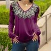Lily | Purple & Cream Mandala V-Neck Long-Sleeve Tunic - Women