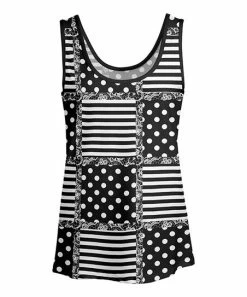 Lily | Black & White Stripe & Polka Dot Scoop Neck Tank - Plus