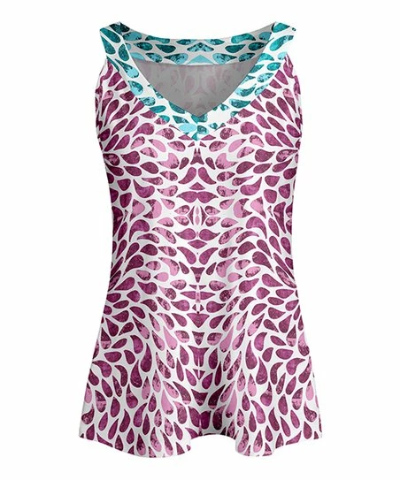 Lily | Mauve & Blue Droplets Contrast-Trim V-Neck Tank - Women 1 Lily | Mauve & Blue Droplets Contrast-Trim V-Neck Tank - Women