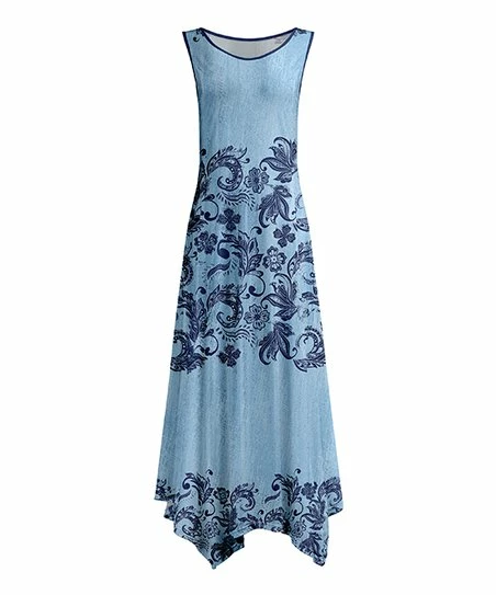 Lily | Blue & Navy Floral Sleeveless Handkerchief Dress - Plus 1 Lily | Blue & Navy Floral Sleeveless Handkerchief Dress - Plus