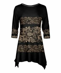 Lily | Black & Beige Floral Sidetail Tunic - Women