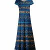 Lily | Blue & Gold Geometric Short-Sleeve Maxi Dress - Women